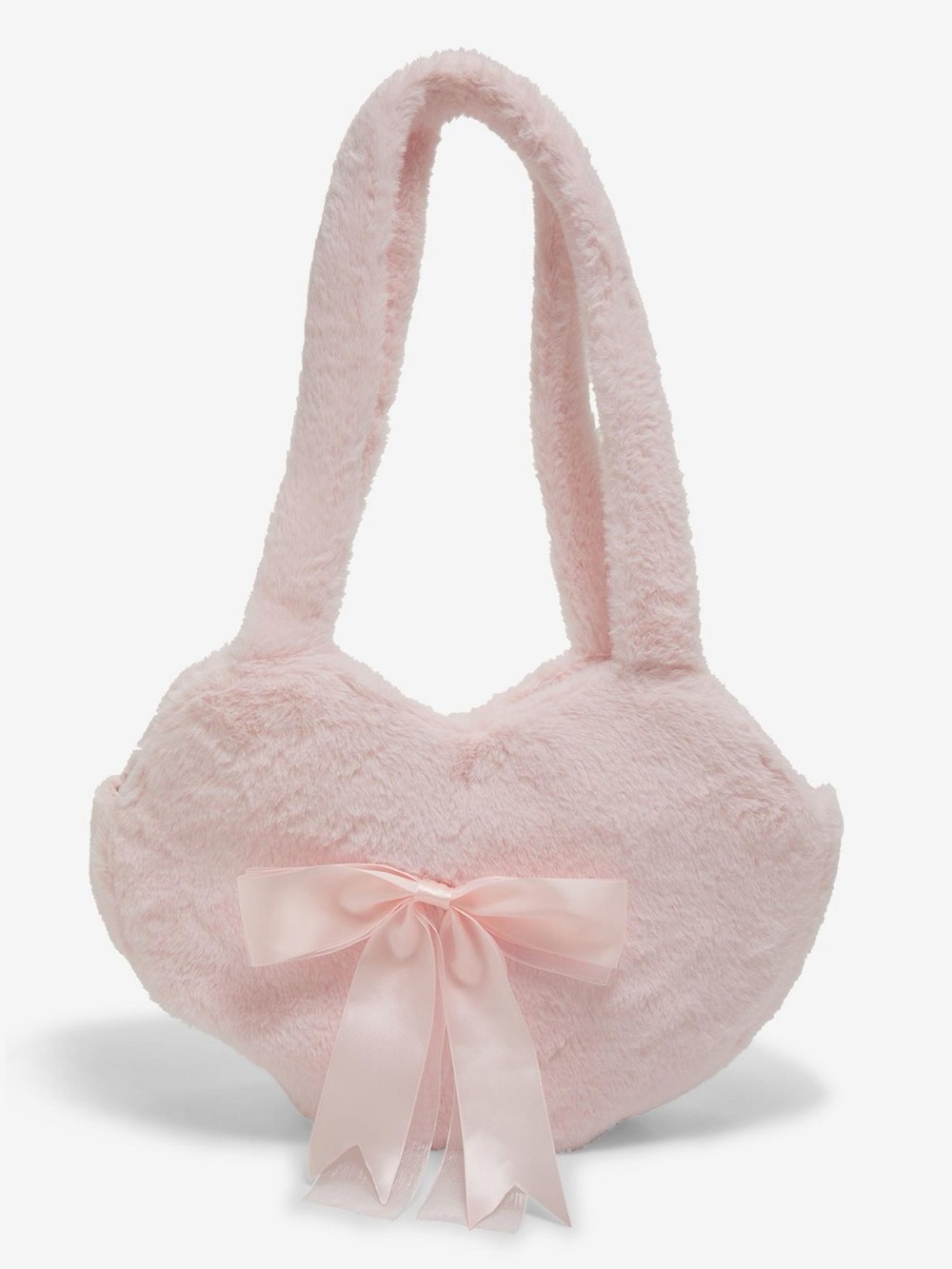 🎀 NWT New Hot Topic Coquette Blush Pink Heart Shaped Soft Fuzzy Tote Satin Bow
